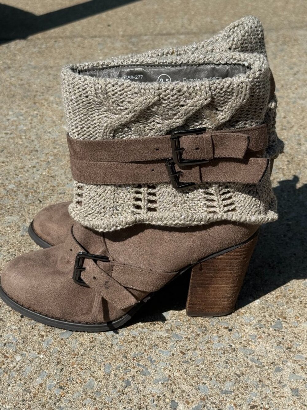 shimmer Sweater Cuff Buckle Ankle Boots Boho Cozy Cottagecore Brown 9.5 3997